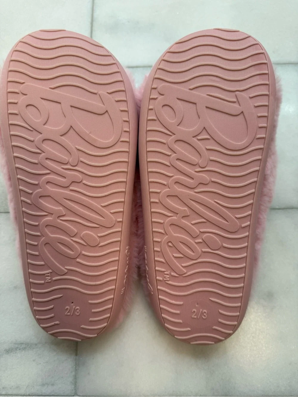 Barbie Pink Fuzzy Heart Slip-On Slippers. EUC.